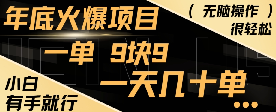 年底火爆项目，一单9.9，一天几十单，只需一部手机，傻瓜式操作，小白有手就行-指尖网