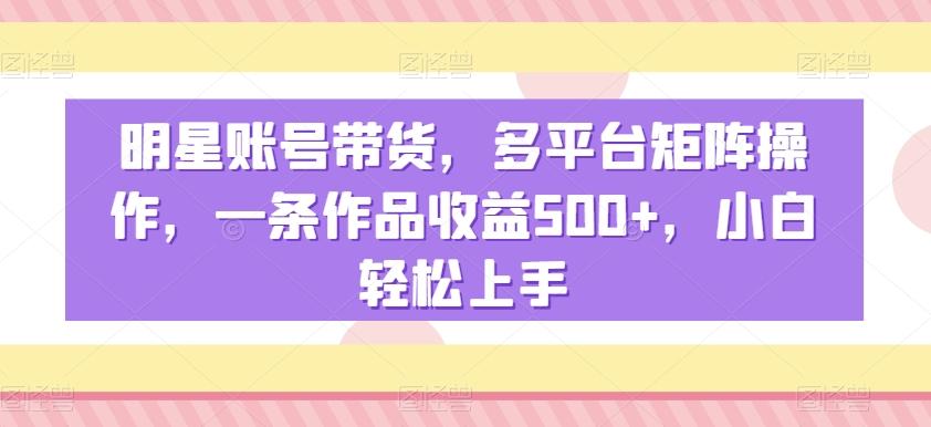 明星账号带货，多平台矩阵操作，一条作品收益500+，小白轻松上手【揭秘】-指尖网