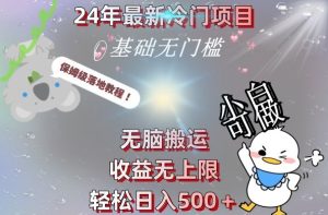 2024最新冷门项目，无脑搬运，收益无上限，轻松日入500＋，保姆级落地教程-指尖网