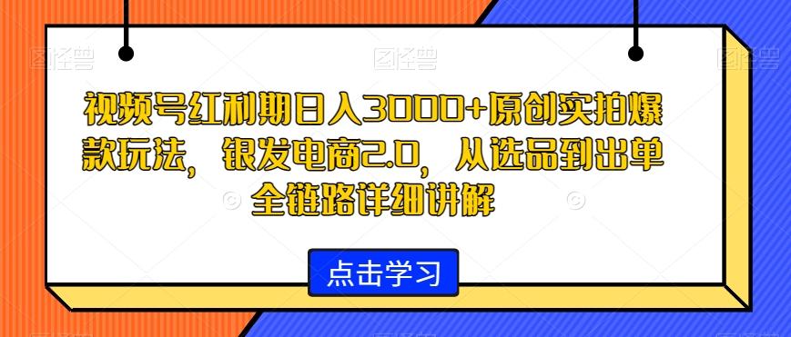 视频号红利期日入3000+原创实拍爆款玩法，银发电商2.0，从选品到出单全链路详细讲解【揭秘】-指尖网