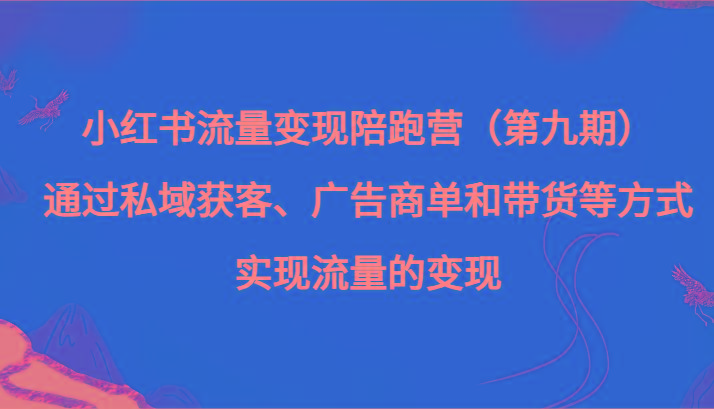 小红书流量变现陪跑营（第九期）通过私域获客、广告商单和带货等方式实现流量变现-指尖网