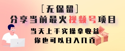 无保留分享当前最火视频号项目，当天上手实操拿收益，你也可以日入几百-指尖网