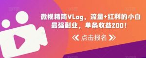 微视精简Vlog，流量+红利的小白最强副业，单条收益200！-指尖网