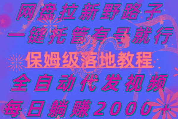 网盘拉新野路子，一键托管有号就行，全自动代发视频，每日躺赚2000＋，...-指尖网