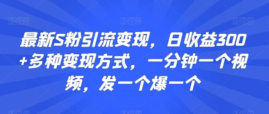 最新S粉引流变现，日收益300+多种变现方式，一分钟一个视频，发一个爆一个【揭秘】-指尖网