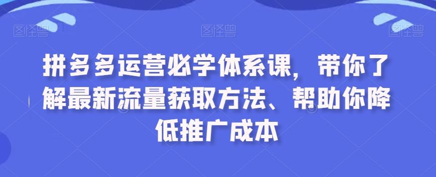 拼多多运营必学体系课，带你了解最新流量获取方法、帮助你降低推广成本-指尖网