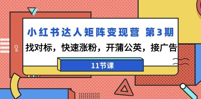 小红书达人矩阵变现营 第3期，找对标，快速涨粉，开蒲公英，接广告-11节课-指尖网