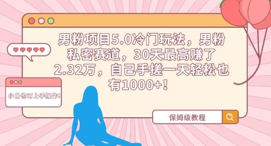 男粉项目5.0冷门玩法，男粉私密赛道，30天最高赚了2.32万，自己手搓一天轻松也有1000+【揭秘】-指尖网