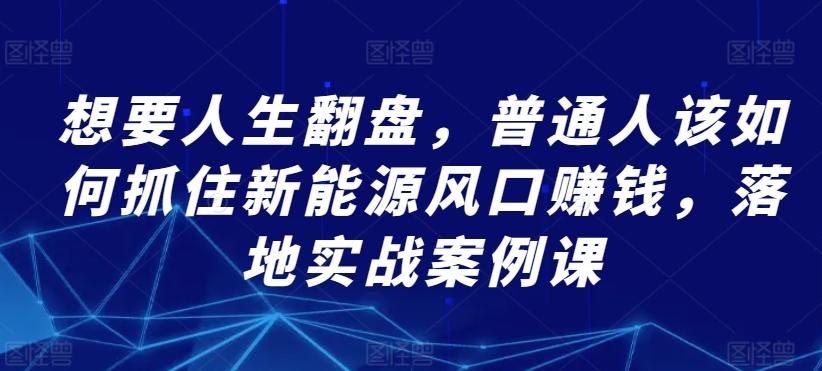 想要人生翻盘，普通人该如何抓住新能源风口赚钱，落地实战案例课-指尖网