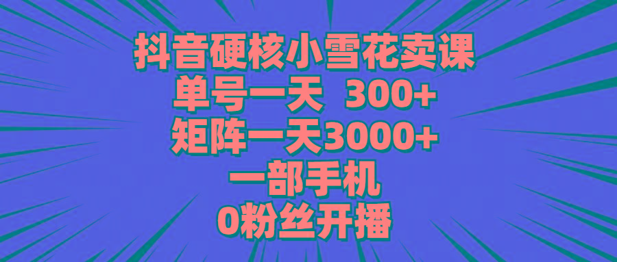 (9551期)抖音硬核小雪花卖课，单号一天300+，矩阵一天3000+，一部手机0粉丝开播-指尖网