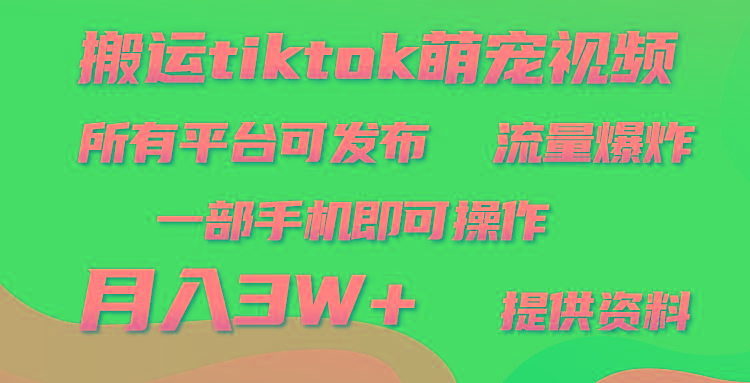 (9618期)搬运Tiktok萌宠类视频，一部手机即可。所有短视频平台均可操作，月入3W+-指尖网