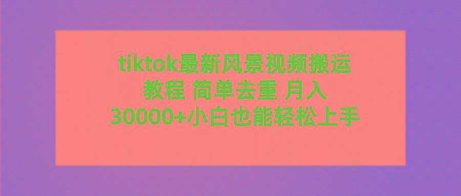 (9804期)tiktok最新风景视频搬运教程 简单去重 月入30000+附全套工具-指尖网