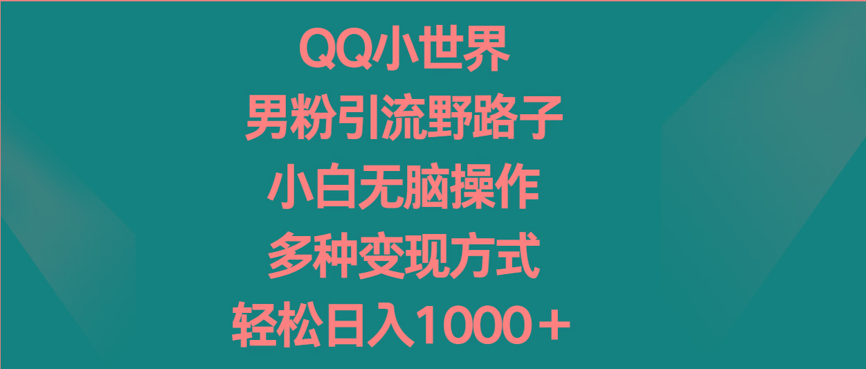 QQ小世界男粉引流野路子，小白无脑操作，多种变现方式轻松日入1000＋-指尖网