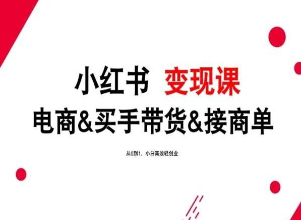 2024年最新小红书变现课，电商&买手带货&接商单，从0到1，小白高效轻创业-指尖网