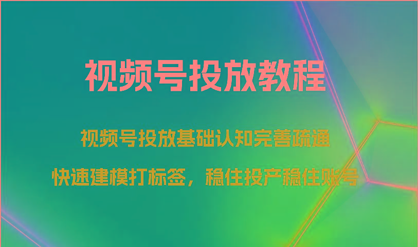 视频号投放教程-视频号投放基础认知完善疏通，快速建模打标签，稳住投产稳住账号-指尖网