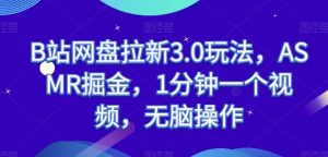 B站网盘拉新3.0玩法，ASMR掘金，1分钟一个视频，无脑操作【揭秘】-指尖网