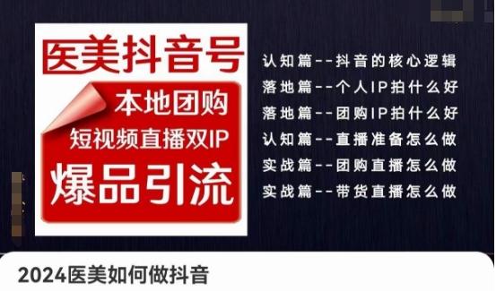 2024医美如何做抖音医美抖音号，本地团购、短视频直播双ip爆品引流，实操落地课-指尖网