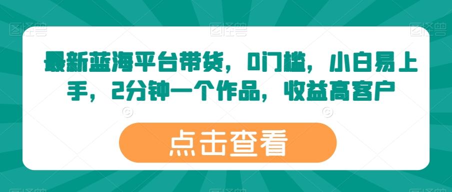 最新蓝海平台带货，0门槛，小白易上手，2分钟一个作品，收益高【揭秘】-指尖网