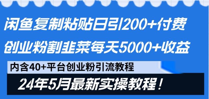 闲鱼复制粘贴日引200+付费创业粉，24年5月最新方法！割韭菜日稳定5000+收益-指尖网