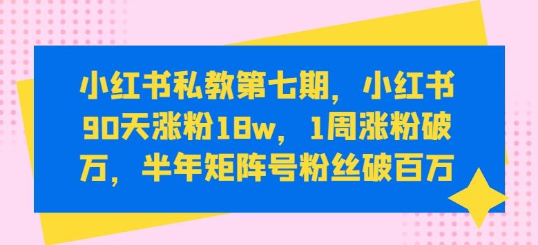 小红书私教第七期，小红书90天涨粉18w，1周涨粉破万，半年矩阵号粉丝破百万-指尖网