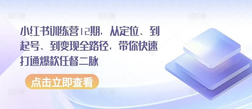 小红书训练营12期，从定位、到起号、到变现全路径，带你快速打通爆款任督二脉-指尖网