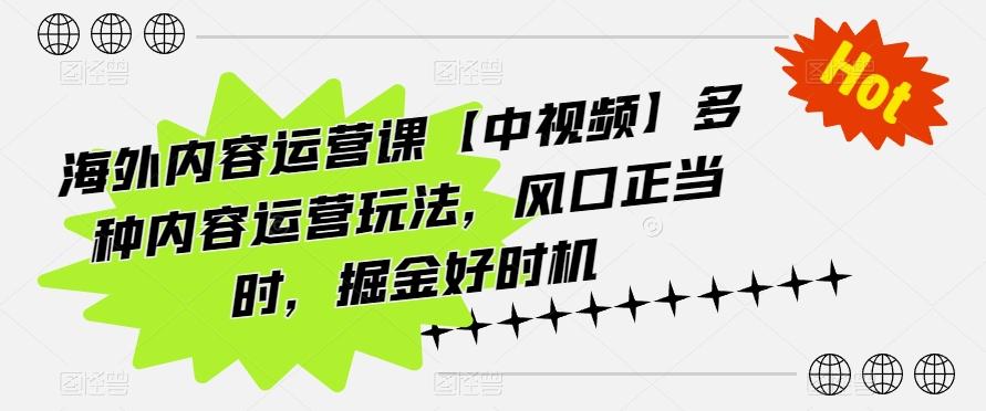 海外内容运营课【中视频】多种内容运营玩法，风口正当时，掘金好时机-指尖网