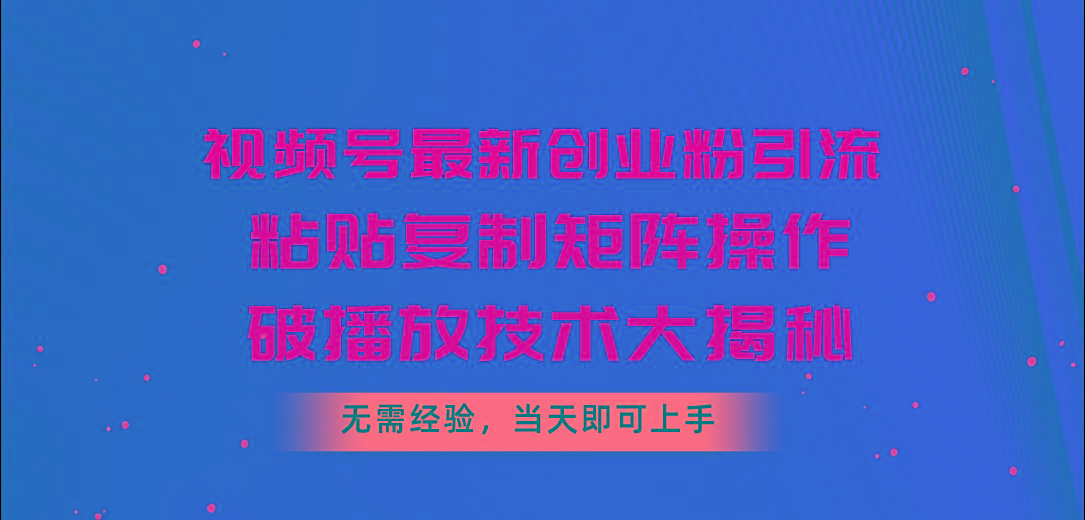 视频号最新创业粉引流，粘贴复制矩阵操作，破播放技术大揭秘，无需经验...-指尖网