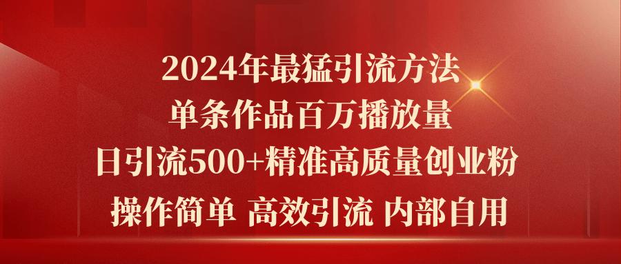 2024年最猛暴力引流方法，单条作品百万播放 单日引流500+高质量精准创业粉-指尖网