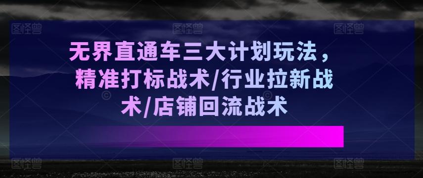 无界直通车三大计划玩法，精准打标战术/行业拉新战术/店铺回流战术-指尖网