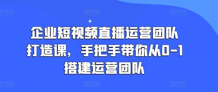 企业短视频直播运营团队打造课，手把手带你从0-1搭建运营团队-指尖网