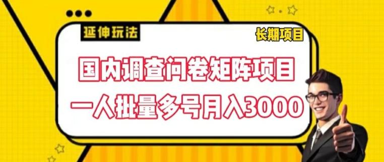 国内调查问卷矩阵项目，一人批量多号月入3000【揭秘】-指尖网