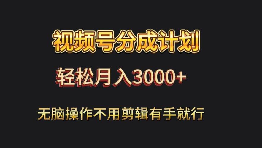 视频号流量分成，不用剪辑，有手就行，轻松月入2000+-指尖网