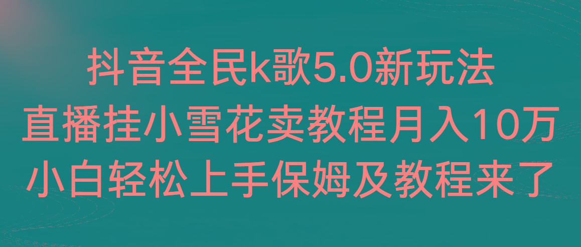 抖音全民k歌5.0新玩法，直播挂小雪花卖教程月入10万，小白轻松上手，保...-指尖网