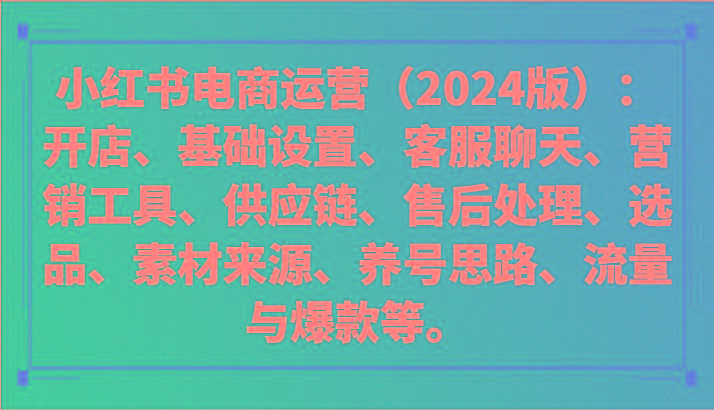 小红书电商运营(2024版)：开店、设置、供应链、选品、素材、养号、流量与爆款等-指尖网