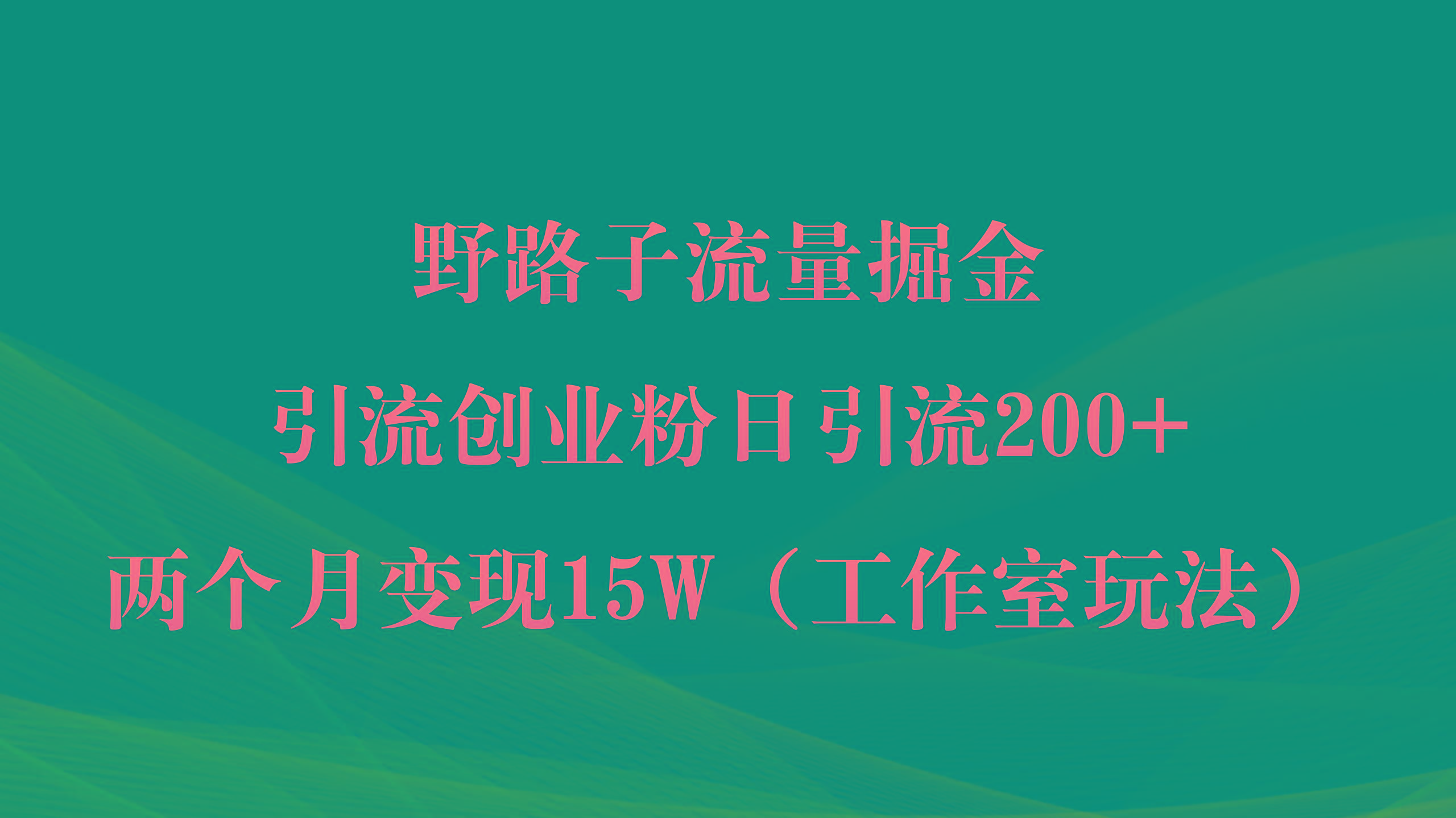 (9513期)野路子流量掘金，引流创业粉日引流200+，两个月变现15W(工作室玩法))-指尖网