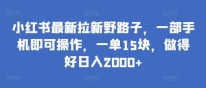 小红书最新拉新野路子，一部手机即可操作，一单15块，做得好日入2000+【揭秘】-指尖网