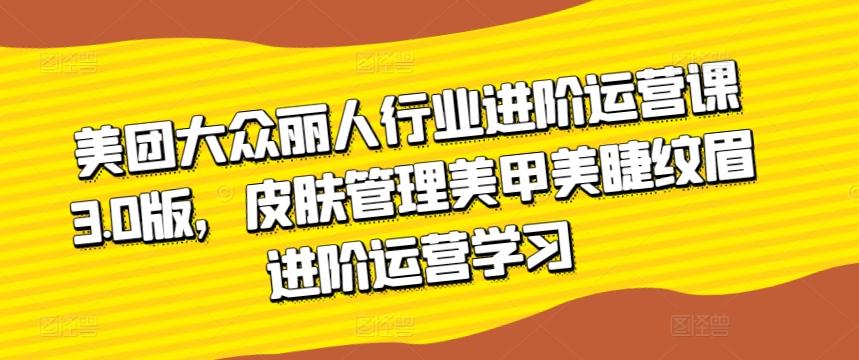 美团大众丽人行业进阶运营课3.0版，皮肤管理美甲美睫纹眉进阶运营学习-指尖网