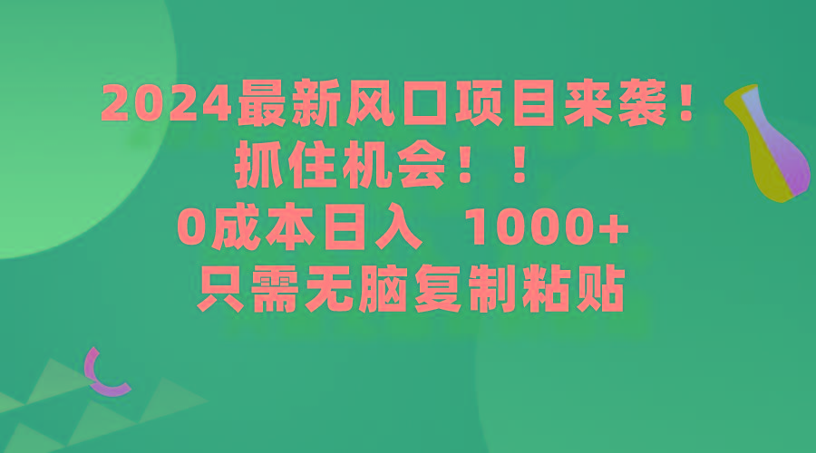 (9899期)2024最新风口项目来袭，抓住机会，0成本一部手机日入1000+，只需无脑复...-指尖网