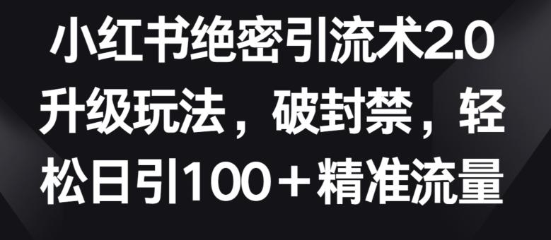 小红书绝密引流术2.0升级玩法，破封禁，轻松日引100+精准流量【揭秘】-指尖网