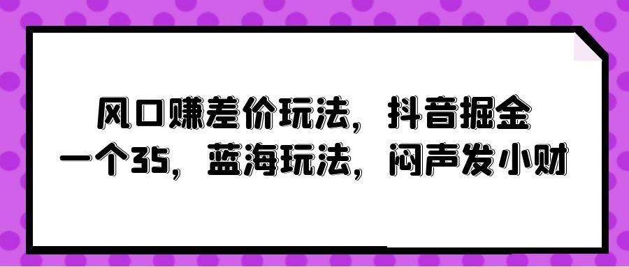 (10022期)风口赚差价玩法，抖音掘金，一个35，蓝海玩法，闷声发小财-指尖网