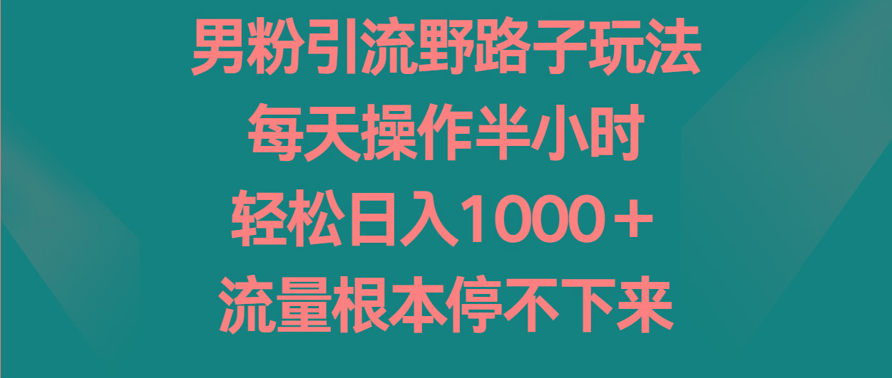 男粉引流野路子玩法，每天操作半小时轻松日入1000＋，流量根本停不下来-指尖网