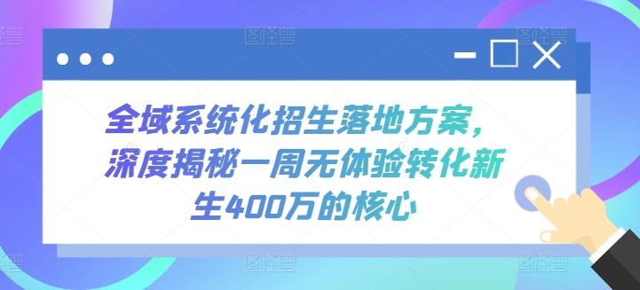 全域系统化招生落地方案，深度揭秘一周无体验转化新生400万的核心-指尖网