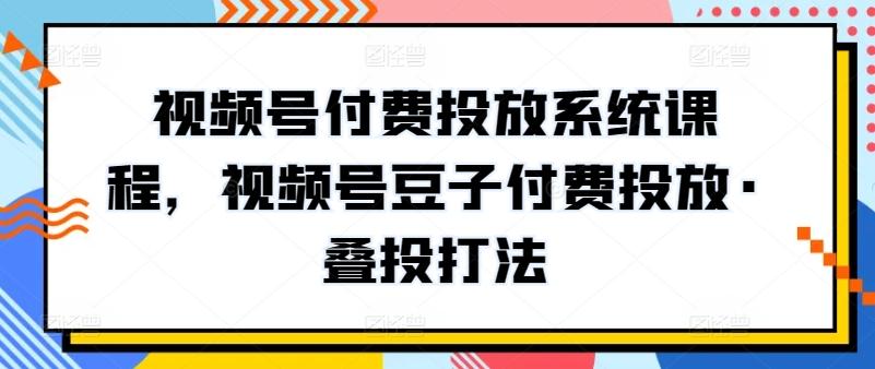 视频号付费投放系统课程，视频号豆子付费投放·叠投打法-指尖网