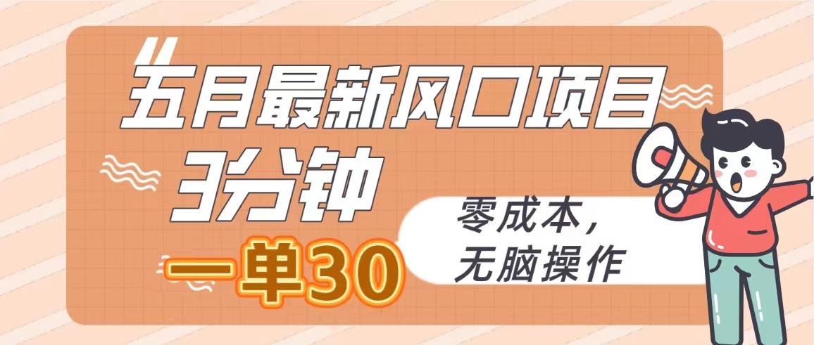 五月最新风口项目，3分钟一单30，零成本，无脑操作-指尖网