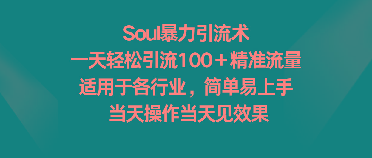 Soul暴力引流术，一天轻松引流100＋精准流量，适用于各行业，简单易上手！-指尖网