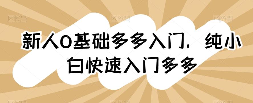 新人0基础多多入门，​纯小白快速入门多多-指尖网