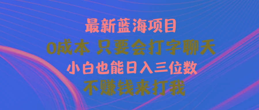 最新蓝海项目 0成本 只要会打字聊天 小白也能日入三位数 不赚钱来打我-指尖网