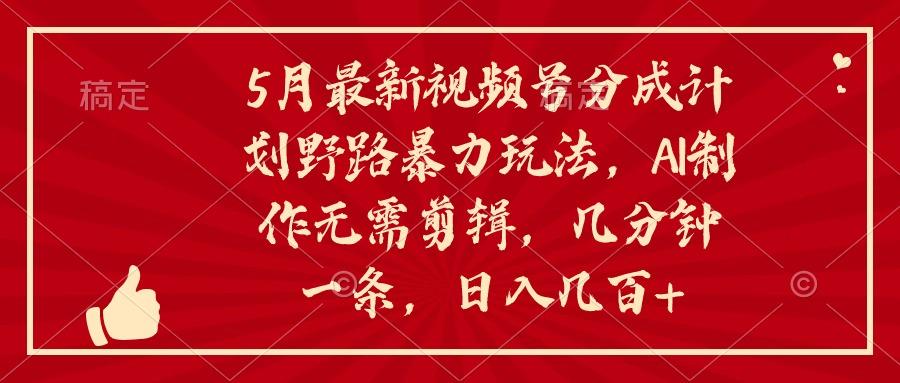 5月最新视频号分成计划野路暴力玩法，ai制作，无需剪辑。几分钟一条，...-指尖网