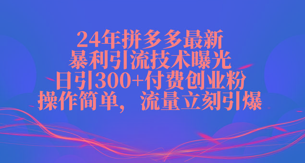 24年拼多多最新暴利引流技术曝光，日引300+付费创业粉，操作简单，流量...-指尖网