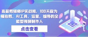 高薪剪辑师IP实战班，100天称为懂拍剪、AI工具、运营、编导的全能型视频制作人-指尖网